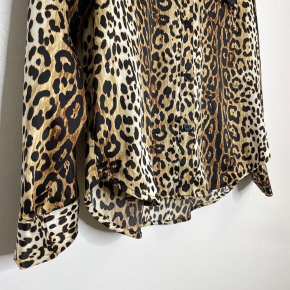 Betsey Johnson Cheetah Print Brown Silky Shirt Blouse Size Small Women’s - Picture 11 of 13